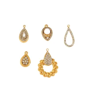 Set de 5 dijes de gota con diamantes dorados, exquisitos accesorios para joyería DIY.