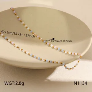 Exquisite 18k gold plated beaded collarbone necklace with colorful cubic beads for women