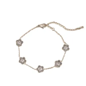 Edelstahl Stern Kristall Anhänger Armband für Damen, modischer verstellbarer Schmuck.