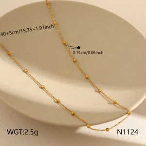 Gold-plated stainless steel satellite bead chain necklace with 40+5cm adjustable length.