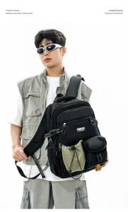 Japanese streetwear school backpack for students, large capacity trendy outdoor travel bag.