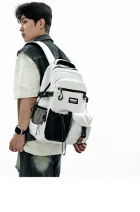 Casual streetwear backpack with large capacity, multi-pockets, and stylish functional straps.