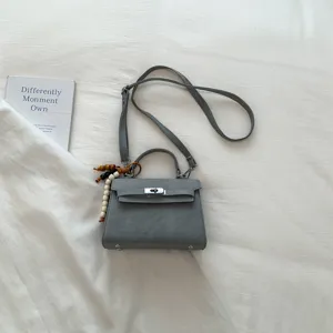 Stylish grey women handbag trendy crossbody shoulder bag elegant lock design chic everyday purse