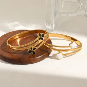 Roestvrij staal vergulde klaver armband dubbele streng luxe dames sieraad elegant en chic