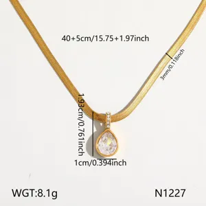 18K titanium steel snake chain necklace with pear crystal pendant geometric fashion jewelry
