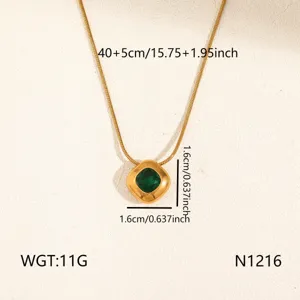 Elegant titanium steel green crystal pendant necklace with adjustable chain for women.