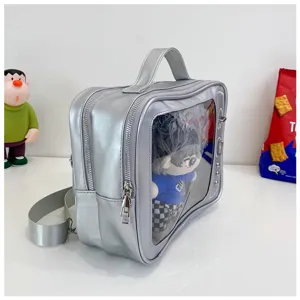 Clear transparent ita bag for 20cm plush dolls retro TV window silver crossbody backpack