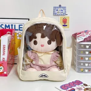 Zaino Itai Bag Trasparente di Grande Capacità per Bambole in Cotone Spille Zaino da Scuola in Nylon per Studentesse