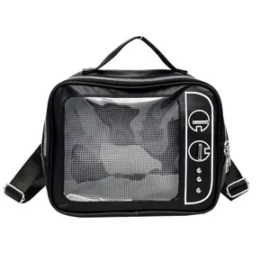 Black PU leather TV shape transparent ita bag detail, perfect for 20cm dolls and anime fans.