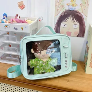 Clear window ita bag for 20cm dolls cute mint green tv shaped crossbody backpack student cute
