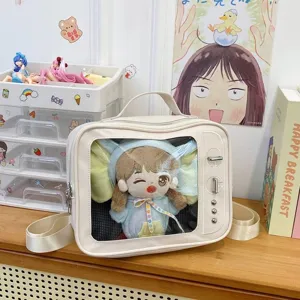 Cute transparent ita bag for 20cm dolls, vintage TV shaped cute backpack for anime fans.