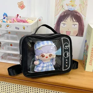 Transparent clear window pain bag for 20cm doll, plush doll, cute JK style shoulder crossbody bag.