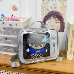 Silver transparent window ita bag for 20cm dolls, versatile JK cute backpack and messenger bag.