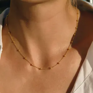 Gold stainless steel satellite bead collarbone necklace, delicate daily minimalist jewelry.