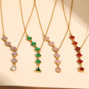 Luxury 304 Stainless Steel Clover Necklace For Women Rhinestone Y Shape Dainty Gold Clavicle Chain Fashion Jewelry Accessory Gift