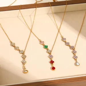 Exquisite stainless steel four-leaf clover clavicle chain necklace for women, stylish jewelry.