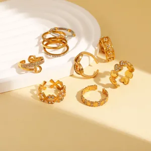 Stainless Steel Rings For Women Light Luxury Heart Sunflower Geometric Inlaid Rhinestone Gold Silver Plated Band Rings Jewelry