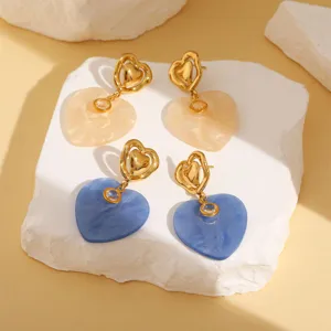Stainless steel resin heart drop earrings elegant French fashion jewelry for women wholesale