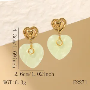Stainless steel heart earrings French elegant style light luxury resin drop earrings detail.