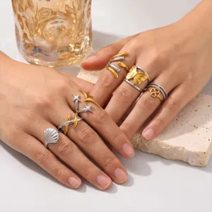 Stainless Steel Open Rings Set Niche Design Fashion Jewelry For Women Chic Metal Finger Rings