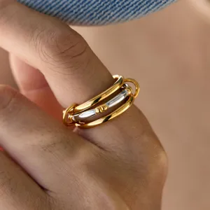 Multi-layer interlocking ring gold silver tone elegant minimalist finger jewelry