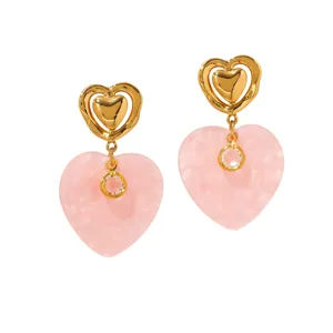 Stainless steel French gentle style heart resin earrings for women fashion jewelry main view