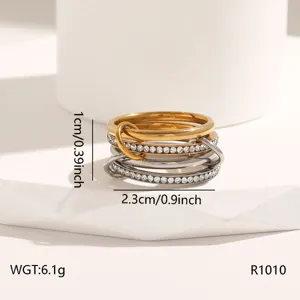 Multi-layer stainless steel rhinestone ring fashion stackable minimalist jewelry for women