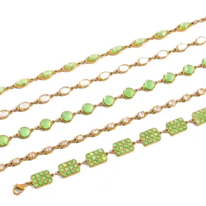 Elegante bracciale in acciaio inossidabile con strass verdi set oro 18k donna