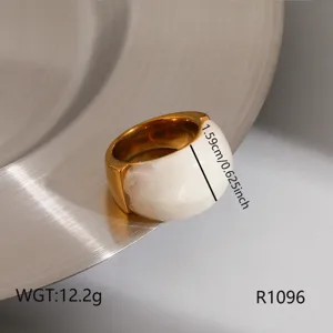 Close-up view of a minimalist wide stainless steel resin ring, showing exquisite product details.