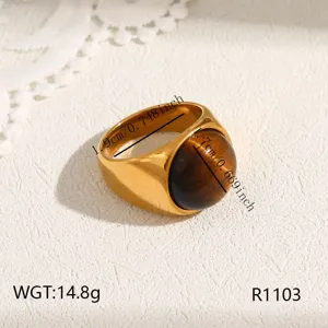 Stainless steel ring with tiger eye stone vintage luxury gold ring jewelry accessory R1103