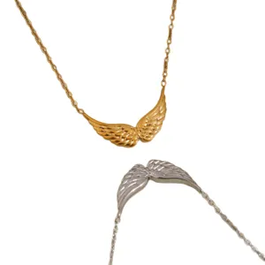 Stainless steel angel wing necklace, elegant gold and silver clavicle chain jewelry.