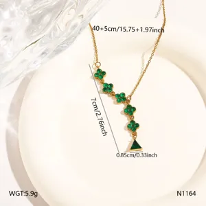 Stainless steel green clover necklace gold chain women fashion jewelry elegant clavicle chain