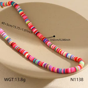 Colorful polymer clay heishi bead necklace short choker casual bright jewelry accessories