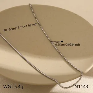 Stainless steel box chain necklace detail showing length and width specifications clearly.
