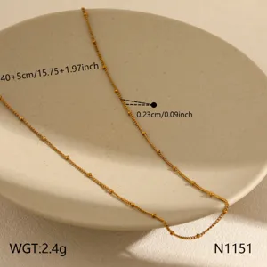 Gold stainless steel beaded dainty chain necklace detail, minimalist daily clavicle jewelry