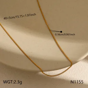 Detailed view of dainty gold stainless steel chain necklace with precision dimension marks.