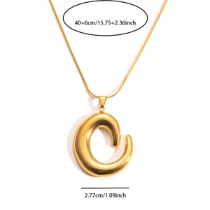 Gold stainless steel chunky letter pendant necklace minimalist clavicle chain jewelry detail.