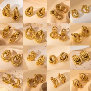 Elegante Roestvrijstalen Geometrische Oorknopjes Voor Dames Lichte Luxe Vergulde Minimalistische Creolen Sieraden Cadeau