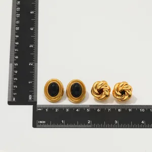 Stainless steel vintage black stone and woven pattern geometric earrings fashion jewelry