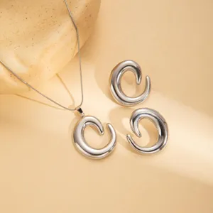 Minimalist Stainless Steel Heart Geometric Necklace Earrings Jewelry Set 18k Gold Plated Tarnish Free Jewelry Daily Fashion Commute Gift For Women
