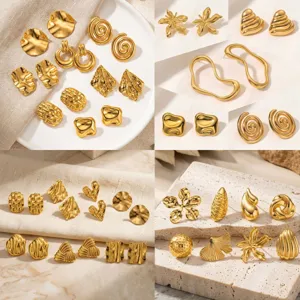 Minimalist Stainless Steel Geometric Stud Earrings For Women Retro Gold Plated Irregular Crumpled Statement Earrings Fashion Jewelry Gift