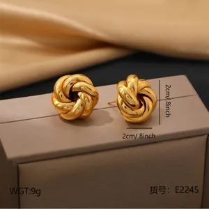Gold knot earrings for women, vintage geometric woven metal stud earrings fashion jewelry