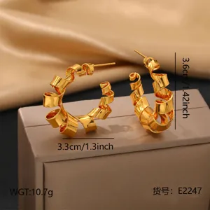 Gold geometric spiral hoop earrings titanium steel stylish elegant fashion jewelry accessories