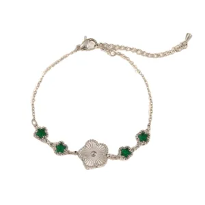 Stainless steel women bracelet with green star charms and floral pendant chic jewelry wholesale.