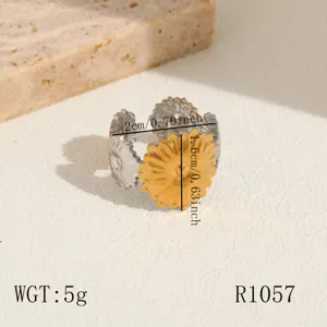 Stainless steel open ring with a chic gold flower accent. Elegant fashion jewelry for women daily wear.