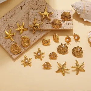 Stainless steel gold stud earrings ocean summer fashion jewelry for women vacation styles
