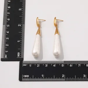 Gold stainless steel teardrop pearl earrings women fashion elegant jewelry detail size view