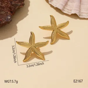 Gold stainless steel starfish earrings, perfect for summer beach vacation and chic fashion.