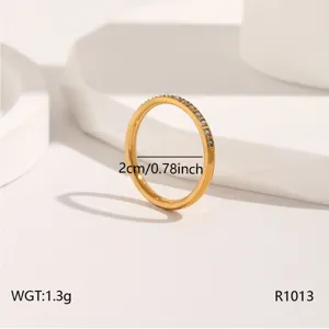 Gold titanium steel rhinestone ring minimalist dainty stackable band for women daily wear