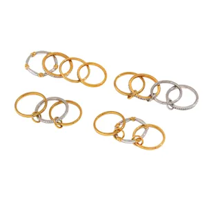 Stainless steel stackable rings set with sparkling diamonds for women fashion jewelry.